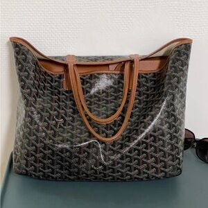 Brown Patterned Tote Bag with Tan Trim